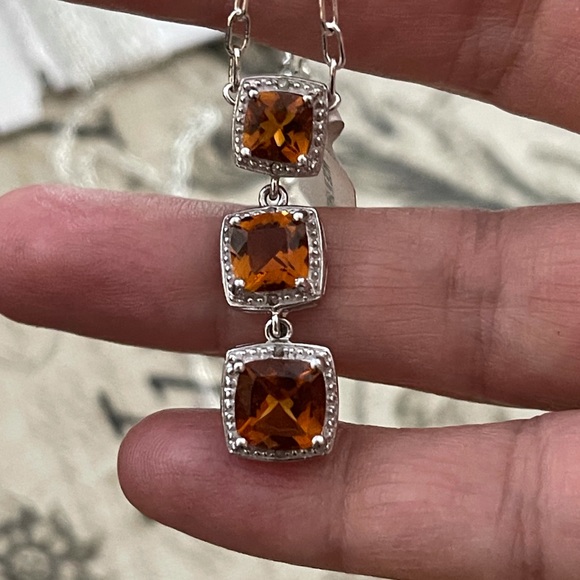 Orange citrine & diamond sterling silver pendant - Picture 6 of 13
